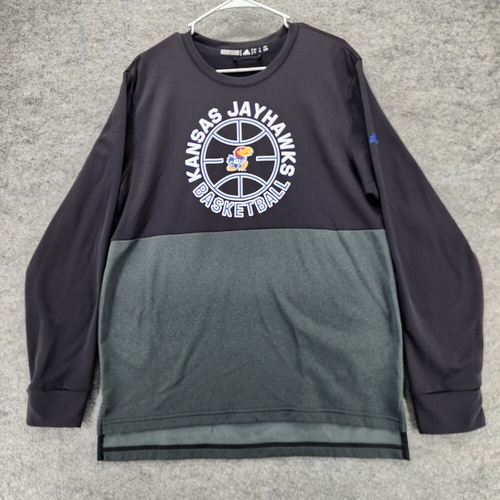 Kansas Jayhawks Sweatshirt Mens Large Adidas Long Sleeve Black Gray Aeroready